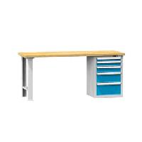 Dílenský stůl Kombi 89 x 250 x 70 cm, 5 zásuvek, buk/modrá (obrázek pro) Dílenský stůl Kombi 89 x 250 x 70 cm, 5 zásuvek, buk/modrá