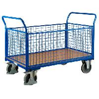 (obrázek pro) Plošinový vozík se dvěma madly s mřížovou výplní a bočními stěnami, do 500 kg, 101,5 x 139 x 80 cm, modrý