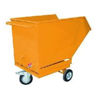 Pojízdný výklopný kontejner se sítem, výpustným kohoutem a kapsami pro vysokozdvižný vozík, objem 400 l, žlutý (obrázek pro) Pojízdný výklopný kontejner se sítem, výpustným kohoutem a kapsami pro vysokozdvižný vozík, objem 400 l, žlutý