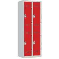Svařovaná šatní skříň Vinco, 2 sloupce, 4 boxy, 300 mm, otočný uzávěr, šedá/červená (obrázek pro) Svařovaná šatní skříň Vinco, 2 sloupce, 4 boxy, 300 mm, otočný uzávěr, šedá/červená