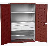 (obrázek pro) Dílenská skříň se zásuvkami Bott Cubio 160, 200 x 130 x 65 cm, 3 police, 3 zásuvky, šedá-červená