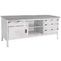 Dílenský stůl Bott Cubio Storage, 84 x 200 x 75 cm, 1 skříňky, 4 zásuvky, otevřený prostor s policí, linoleum, šedá-šedá (obrázek pro) Dílenský stůl Bott Cubio Storage, 84 x 200 x 75 cm, 1 skříňky, 4 zásuvky, otevřený prostor s policí, linoleum, šedá-šedá