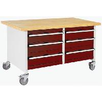 (obrázek pro) Mobilní dílenský stůl Bott Cubio Storage, 84 x 150 x 75 cm, 6 zásuvek, multiplex, šedá-červená