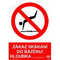 Zákaz skákání do bazénu hloubka m, plast 210 x 297 x 2 mm A4