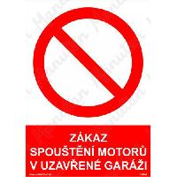 Zákaz spouštění motorů v uzavřené garáži, samolepka 210 x 297 x