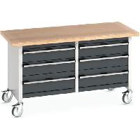 (obrázek pro) Mobilní dílenský stůl Bott Cubio Storage, 84 x 150 x 75 cm, 6 zásuvek, multiplex, šedá-antracit