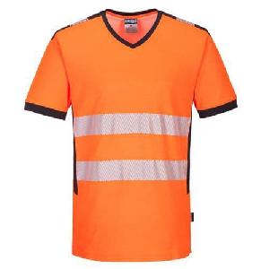 (obrázek pro) Tričko PW3 Hi-Vis s výstřihem do V, černá/oranžová, vel. M