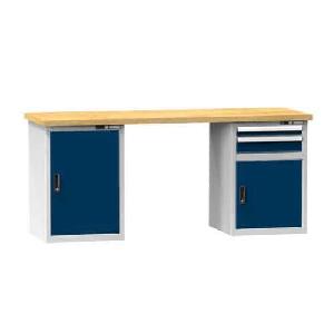 (obrázek pro) Dílenský stůl KOMBI KB5715, 1500 x 700 x 890 mm, BUK, šedá-tmavě modrá