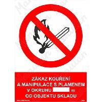 Zákaz kouření a manipulace s plamenem v okruhu m od skladu, plast 148 x 210 x 0,5 mm A5